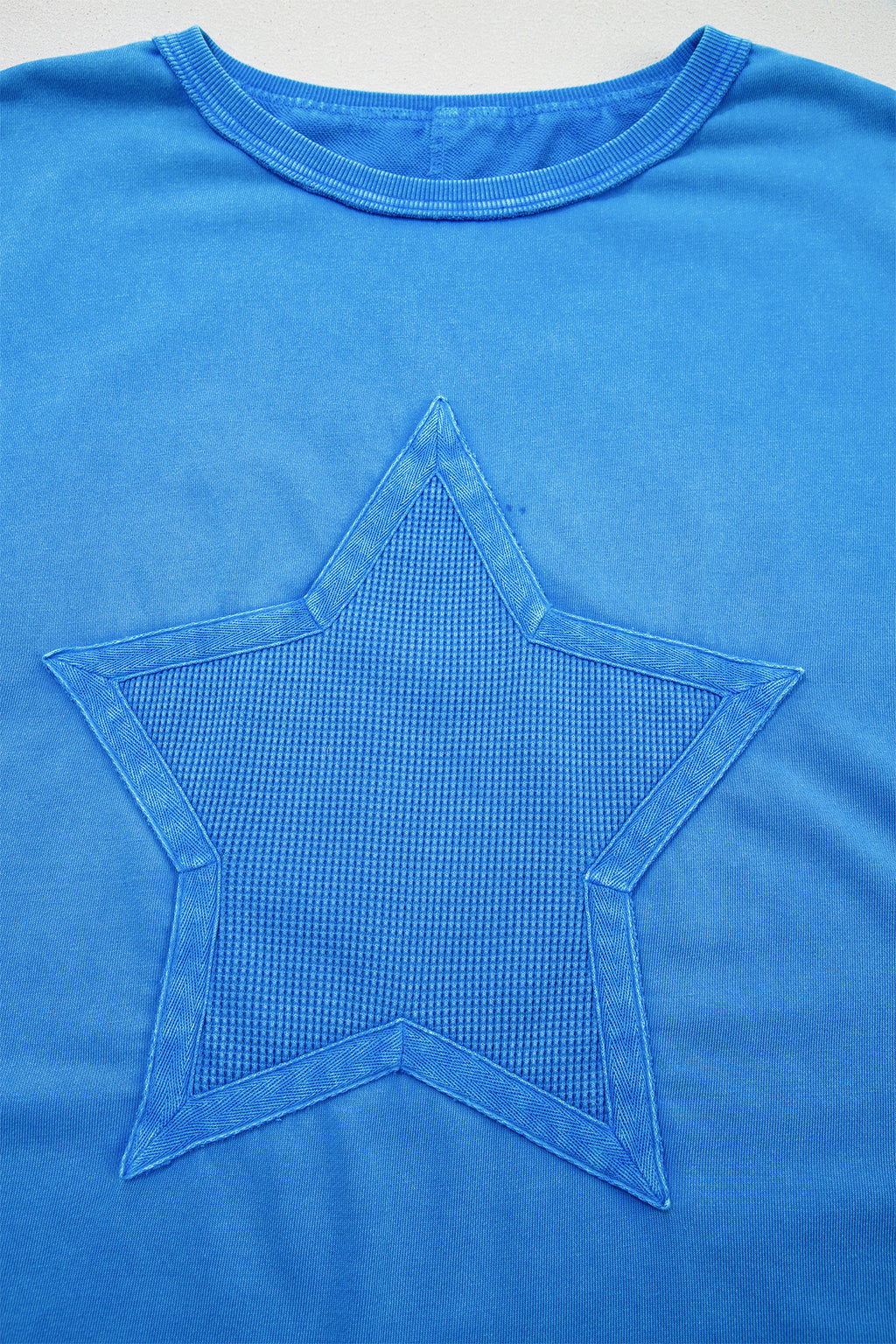 Blue Mineral Wash Star Mesh Patchwork Oversize Tee