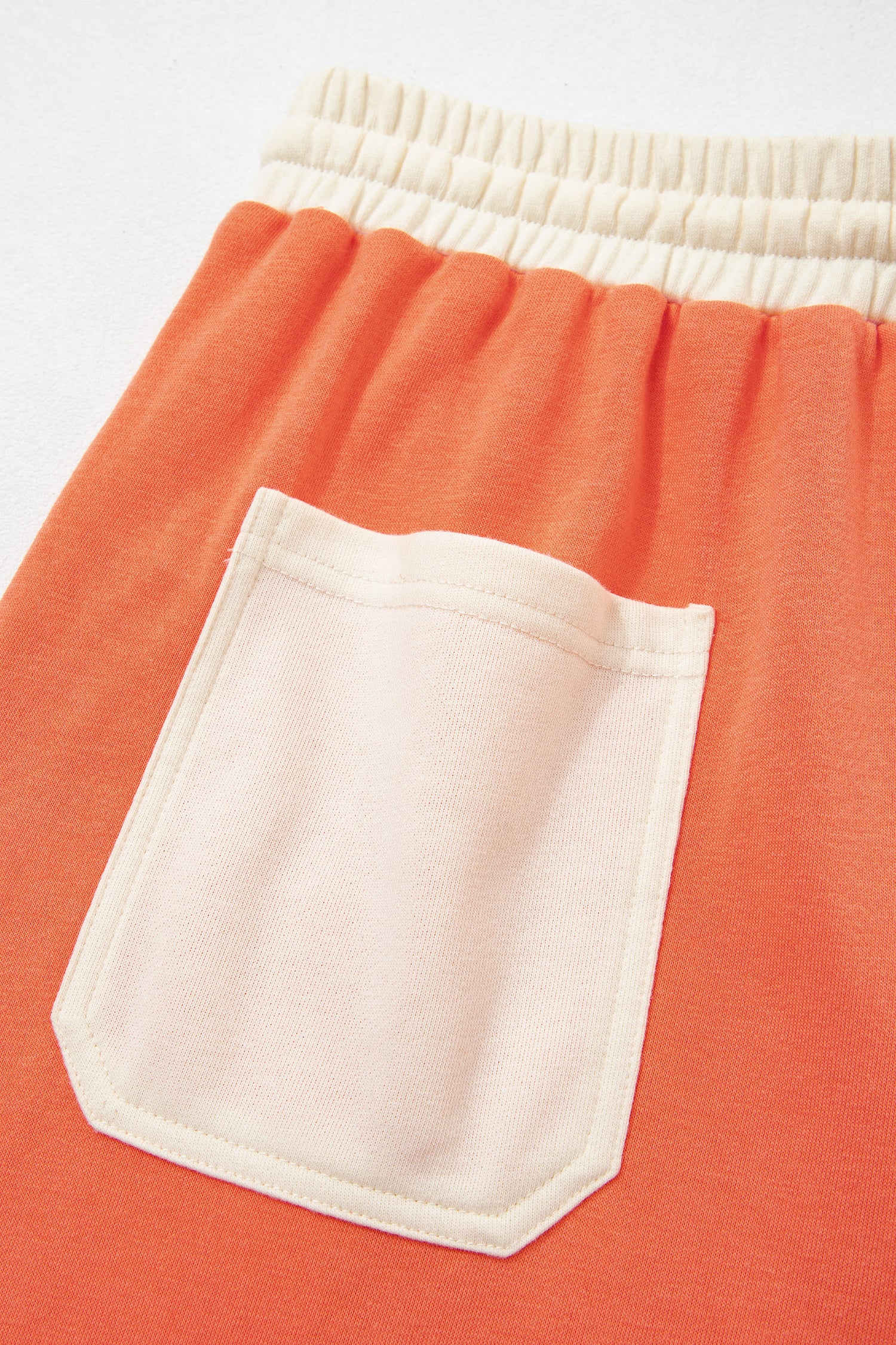 Fiery Red Raw Seam Colorblock Wide Leg Ankle Length Casual Pants
