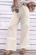 White Floral Lace Patchwork Boho Wide Leg Casual Pants