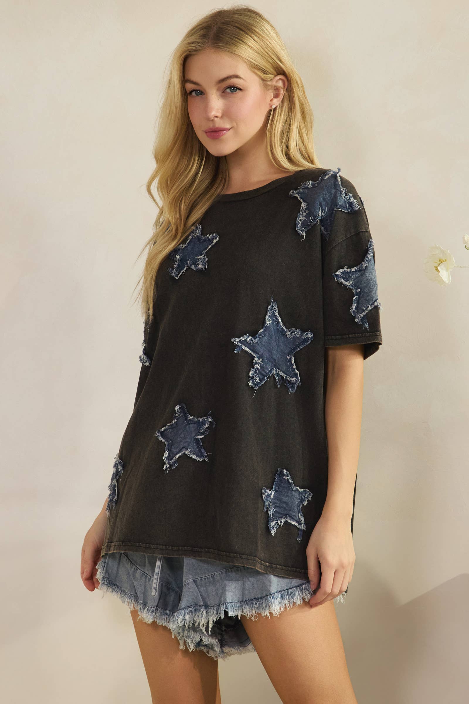 STARLIT DENIM APPLIQUE TEE (ST7762)