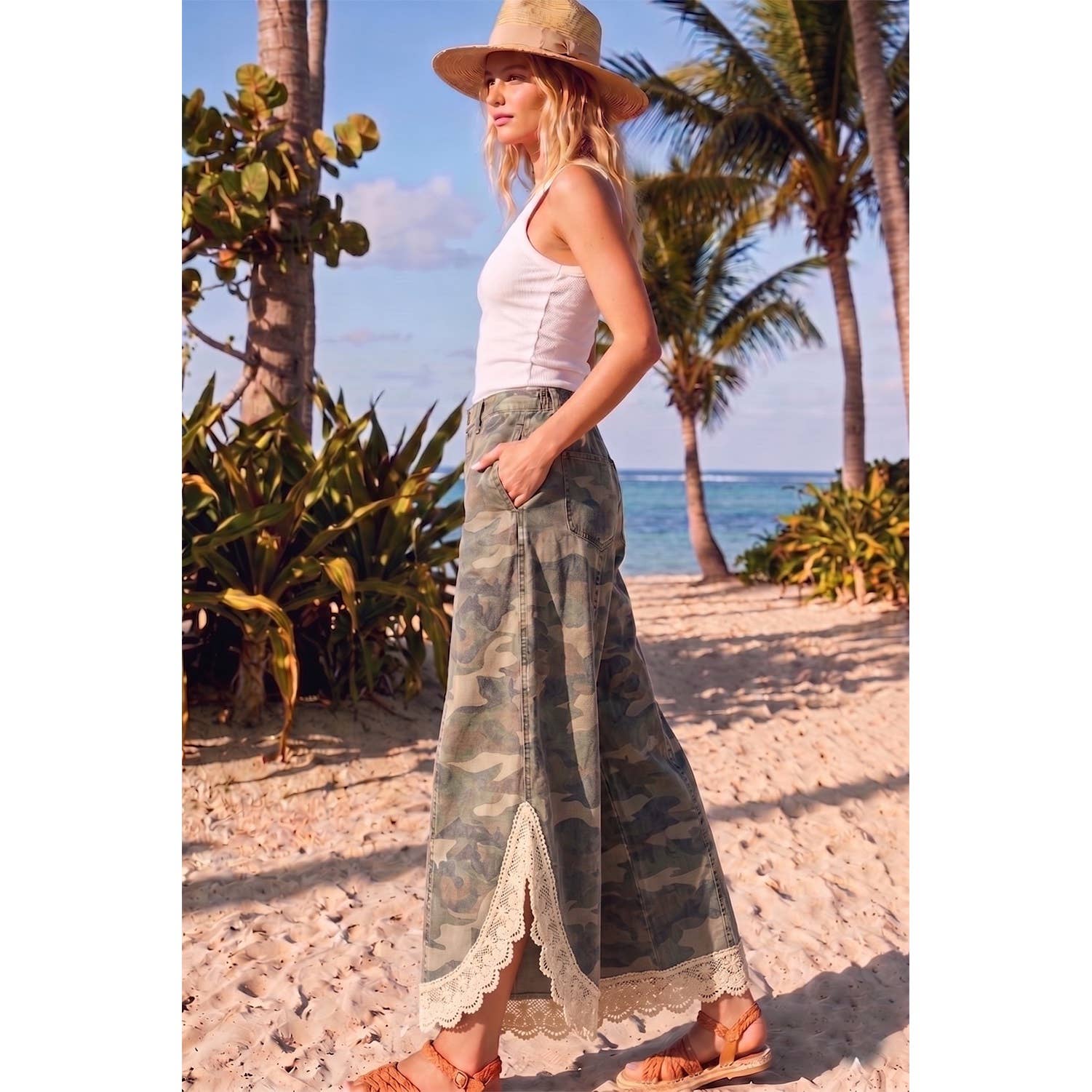 Lace Tulip Washed Camo Relaxed Fit Jean