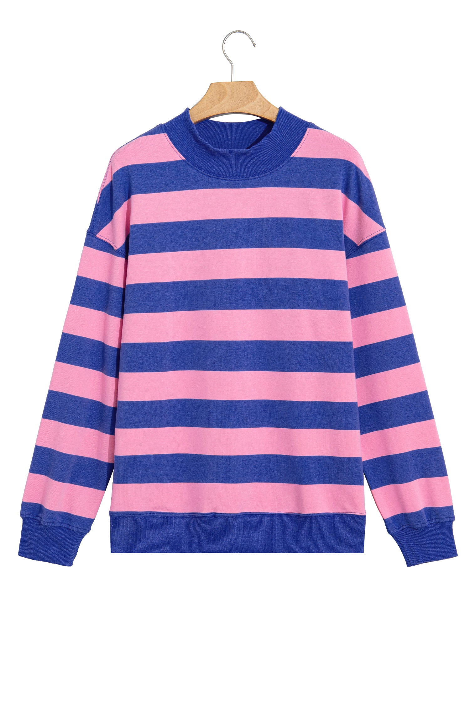 Rose Stripe Colorblock Mock Neck Relaxed Sweatshirt