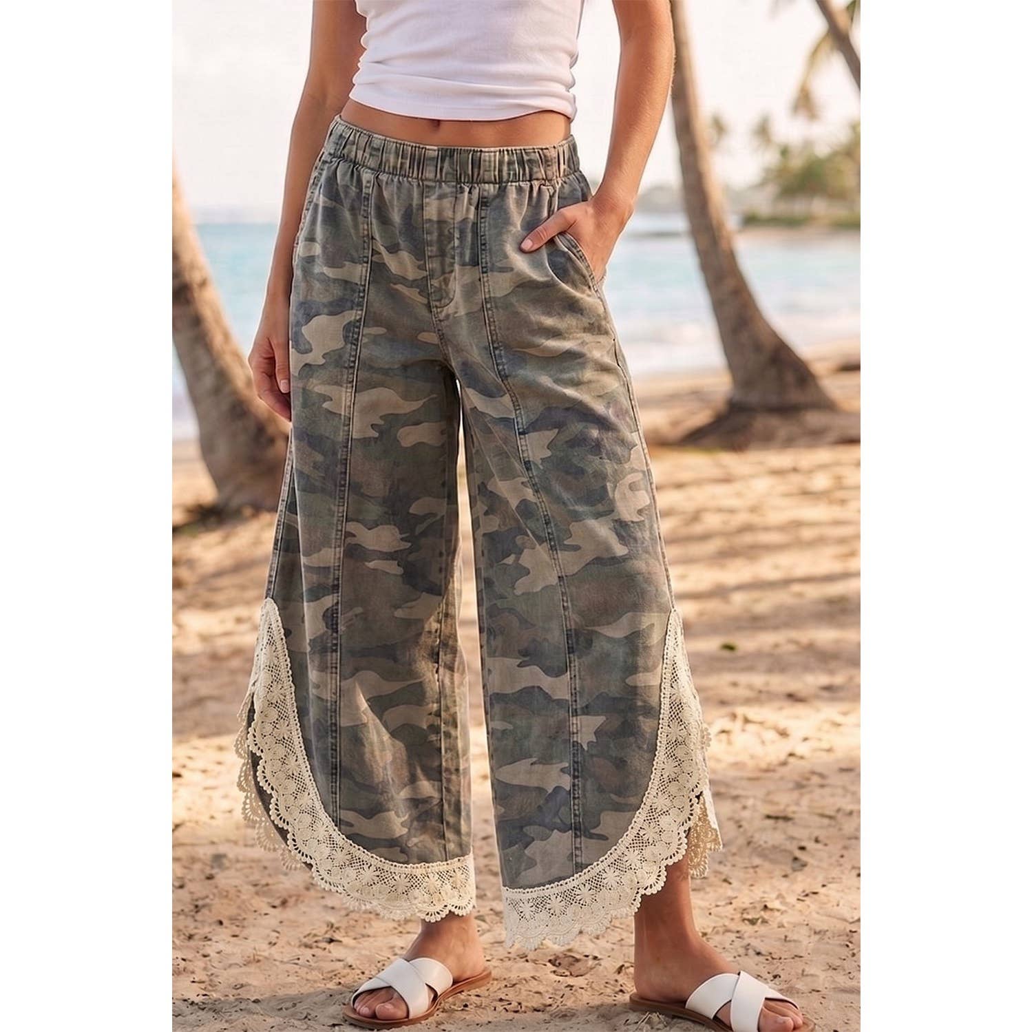 Lace Tulip Washed Camo Relaxed Fit Jean