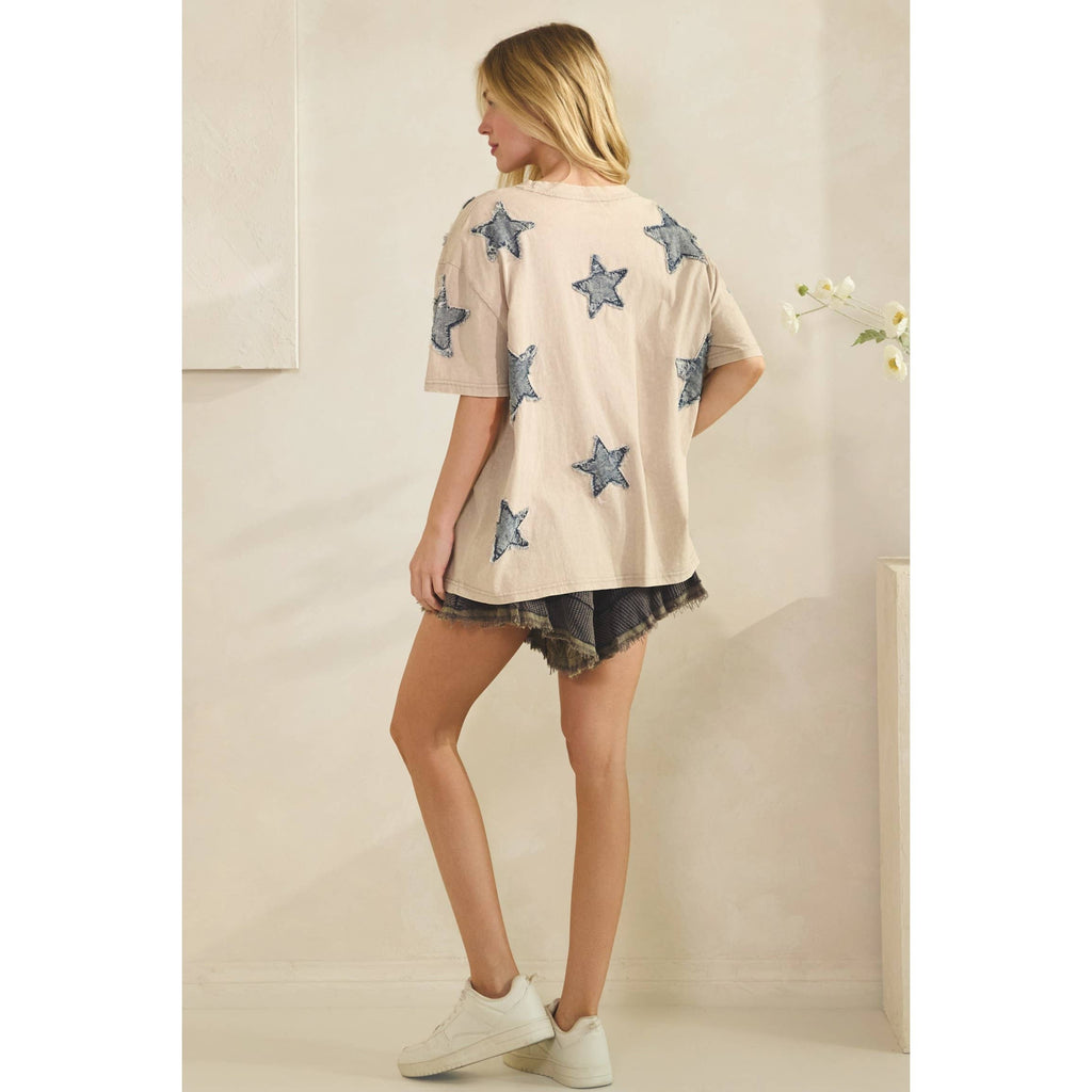 STARLIT DENIM APPLIQUE TEE (ST7762)