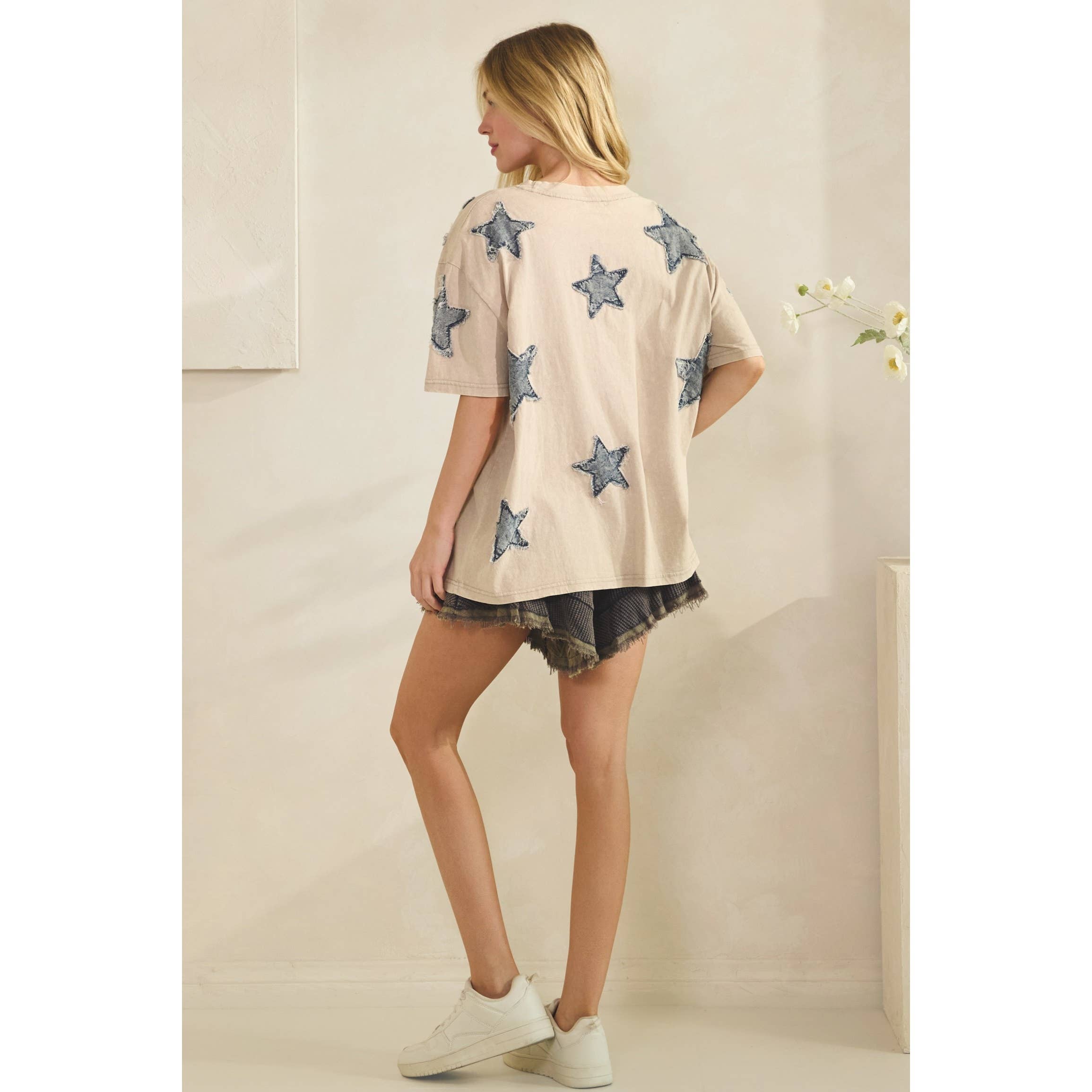 STARLIT DENIM APPLIQUE TEE (ST7762)