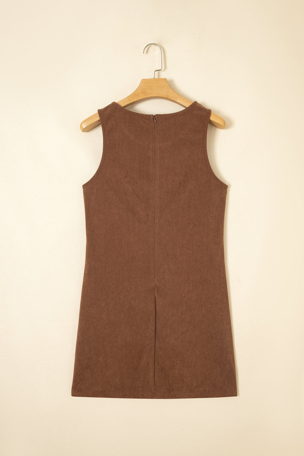 Coffee Geometric Embroidery Sleeveless Corduroy Shift Dress
