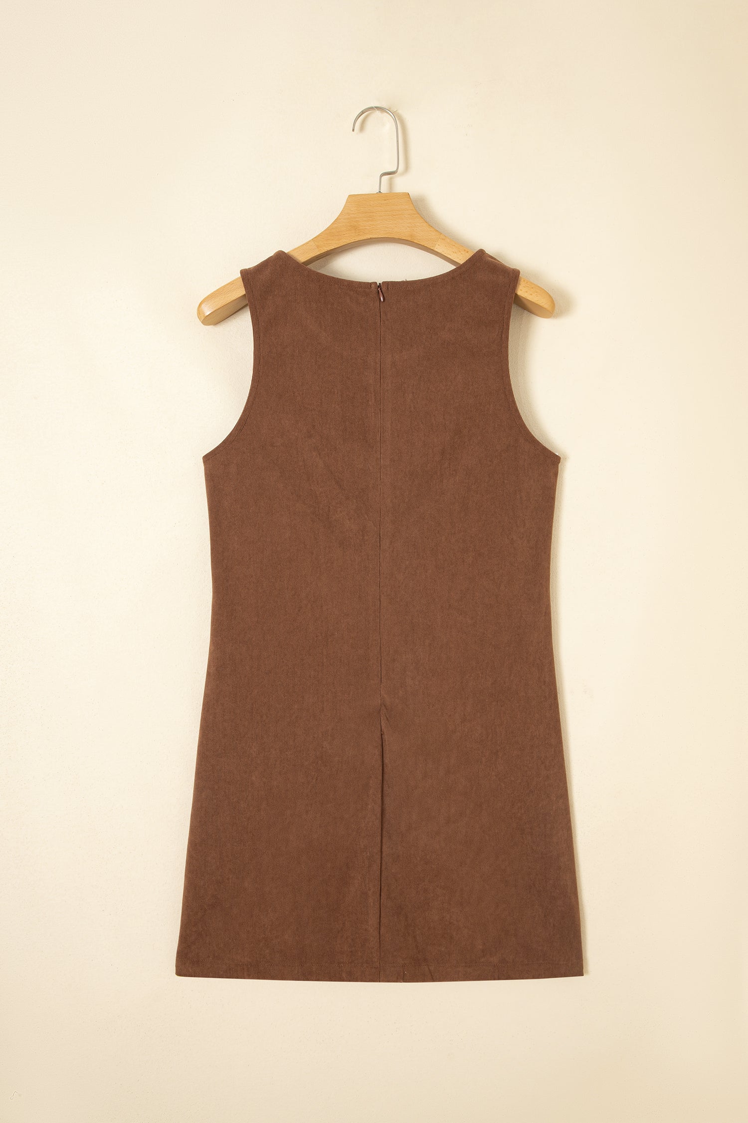 Coffee Geometric Embroidery Sleeveless Corduroy Shift Dress