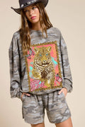 Free Spirit Dreamer Leopard Graphic French Terry Pullover
