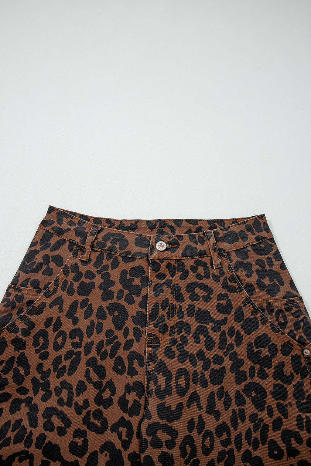 Brown Clear Seam Detail Patchwork Leopard Print Barrel Jeans