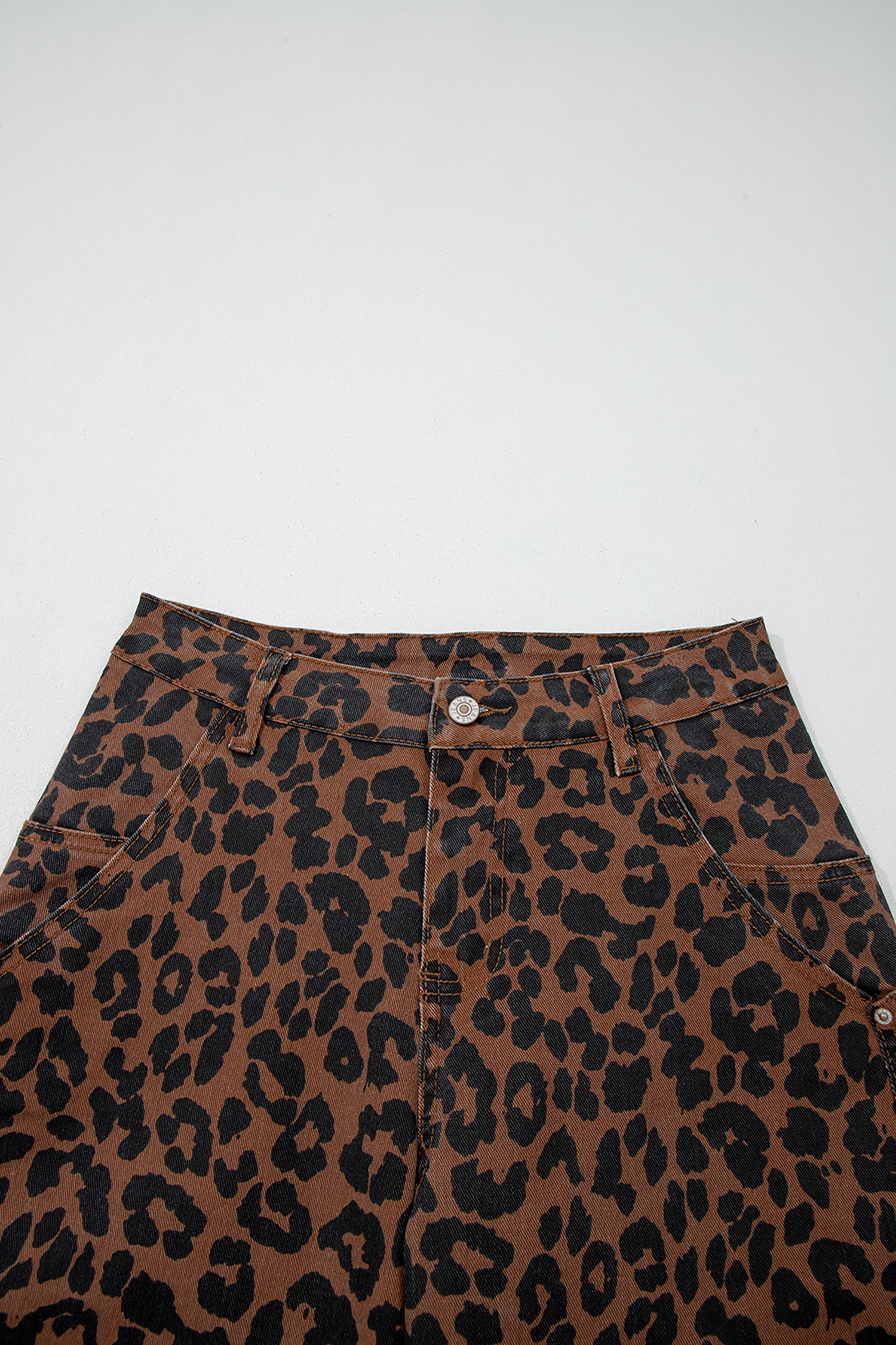 Brown Clear Seam Detail Patchwork Leopard Print Barrel Jeans
