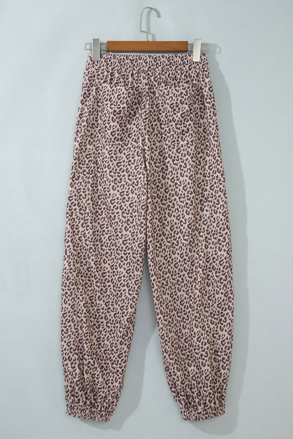 Khaki Leopard Print Elastic Waist Ankle Length Pants