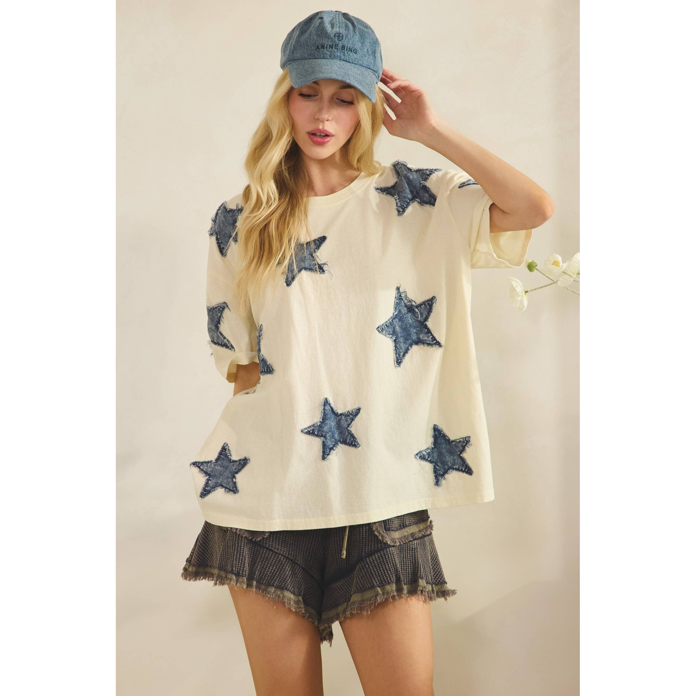 STARLIT DENIM APPLIQUE TEE (ST7762)