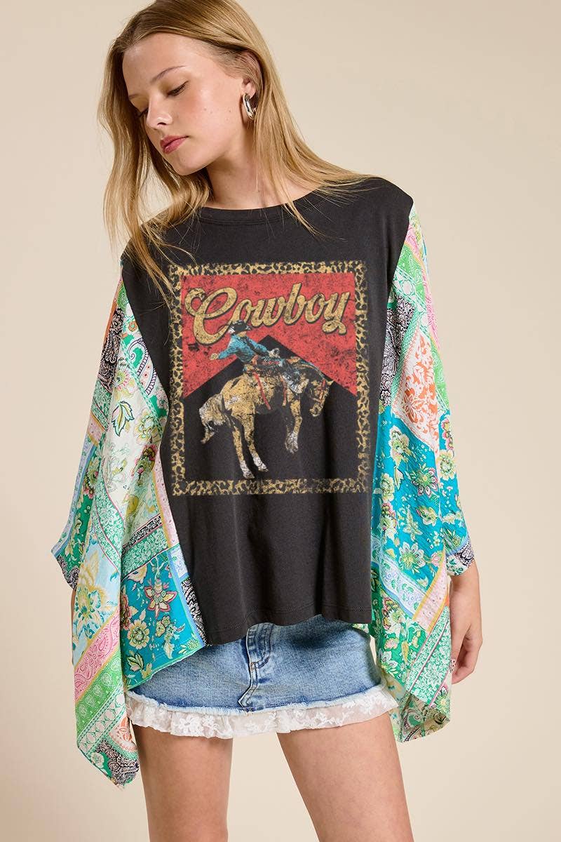 Western Cowboy Leopard Graphic Rustic Sheer Sleeves Kaftan