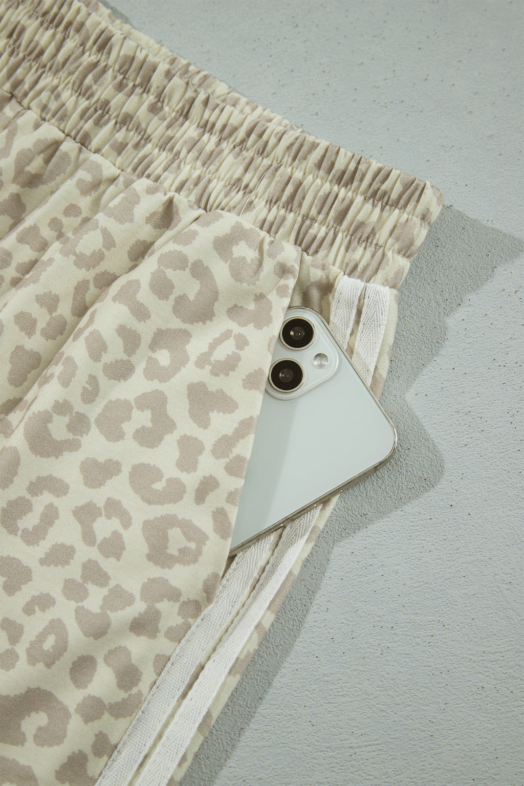 Gray Leopard Print Varsity Striped Detail 3/4 Sleeve Top Shift Pant Set