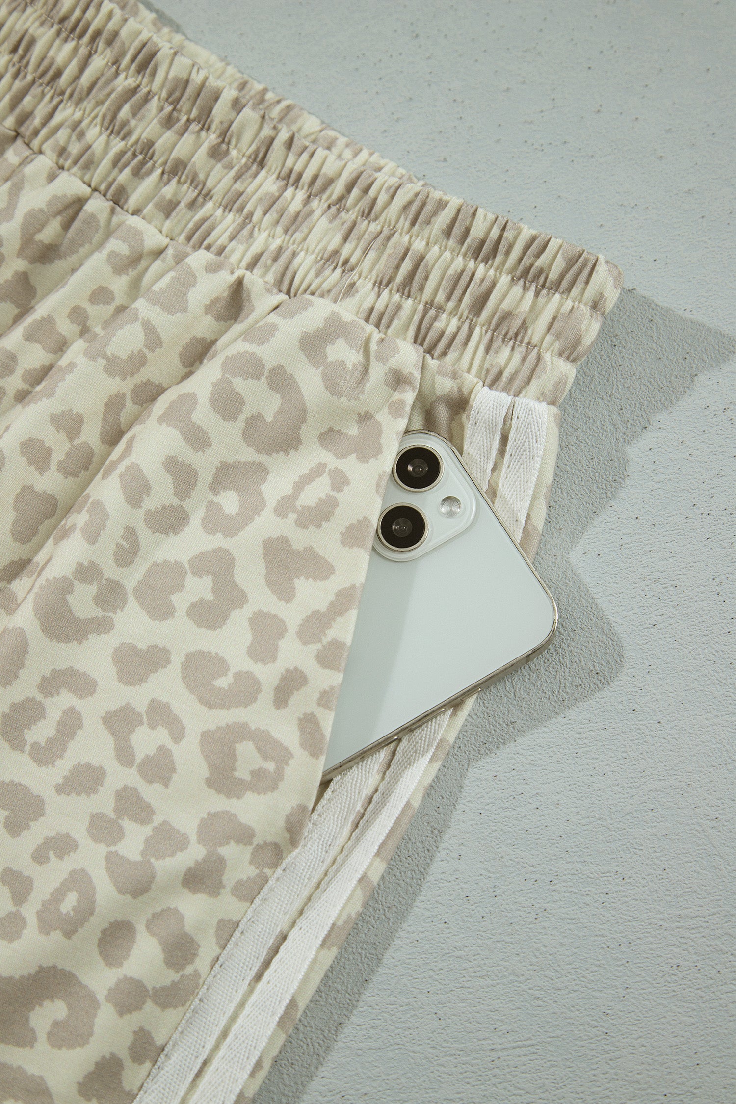 Gray Leopard Print Varsity Striped Detail 3/4 Sleeve Top Shift Pant Set