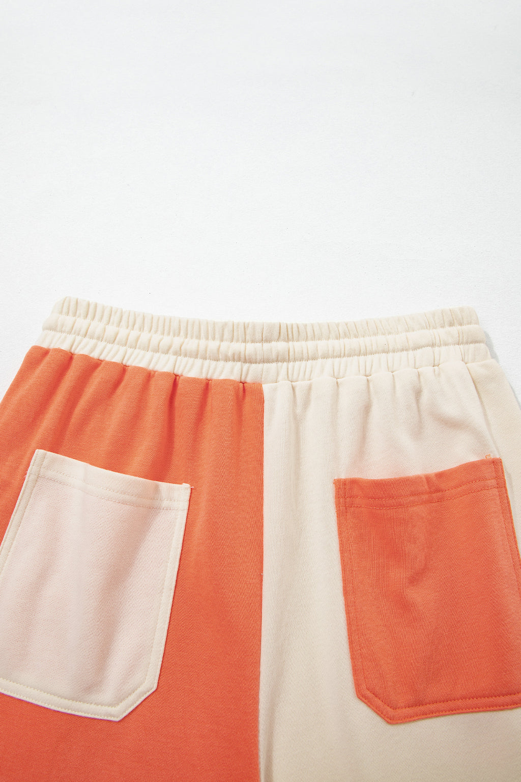 Fiery Red Raw Seam Colorblock Wide Leg Ankle Length Casual Pants