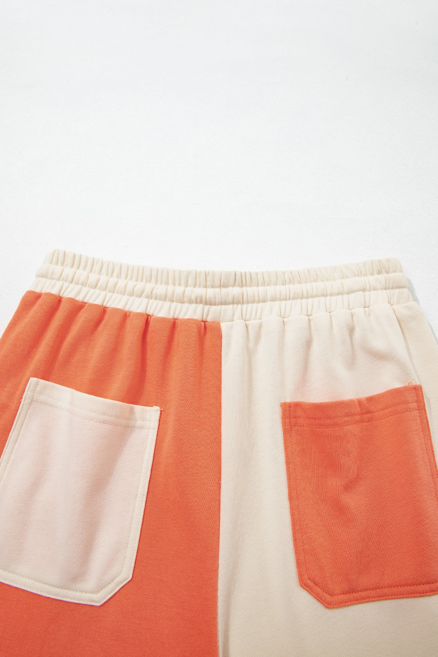 Fiery Red Raw Seam Colorblock Wide Leg Ankle Length Casual Pants