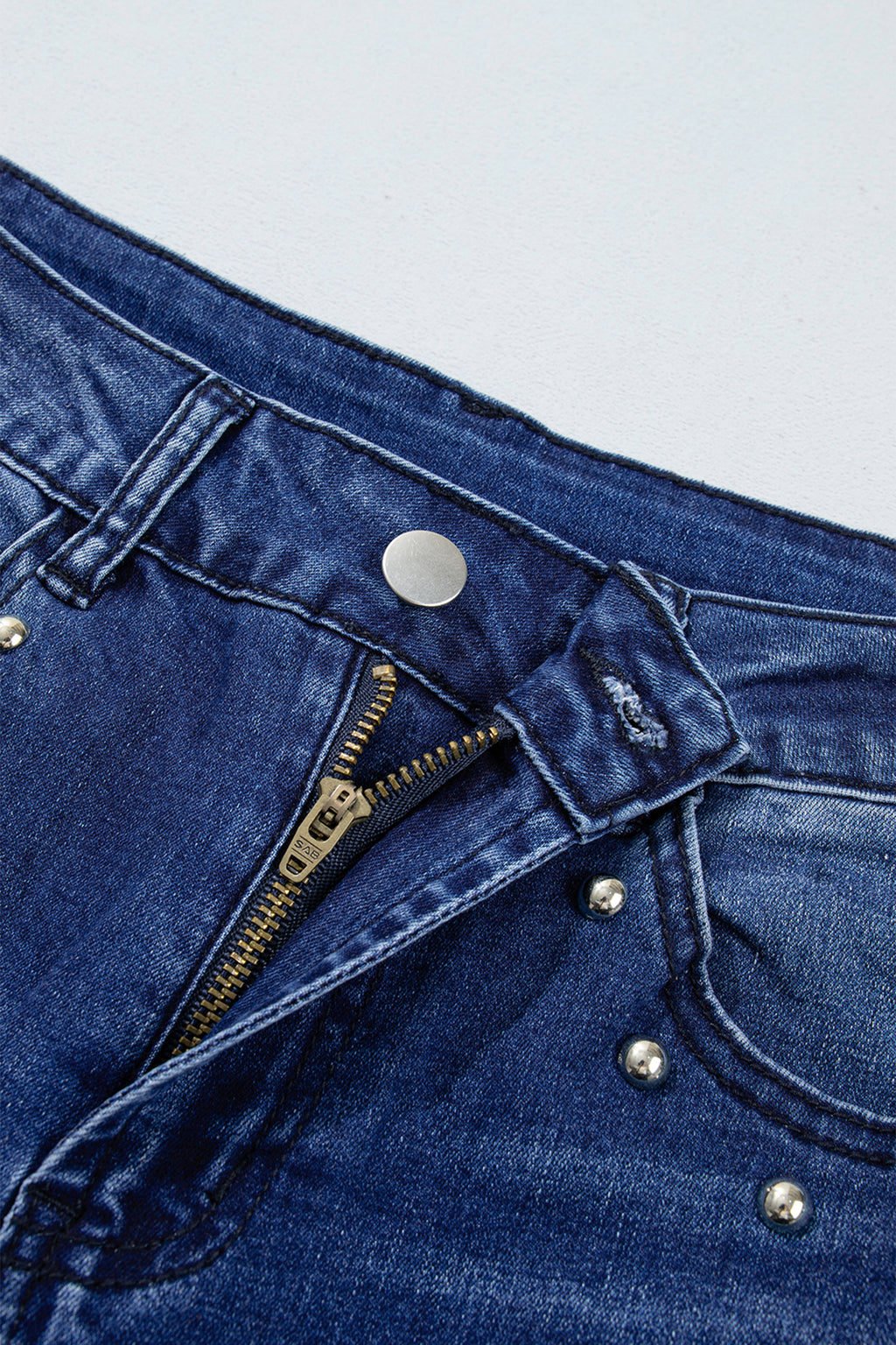 Black Studded Detail Straight Leg Casual Loose Jeans