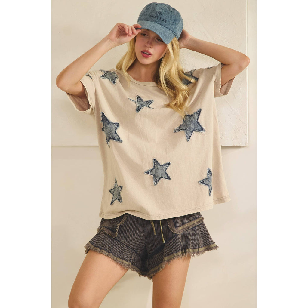 STARLIT DENIM APPLIQUE TEE (ST7762)