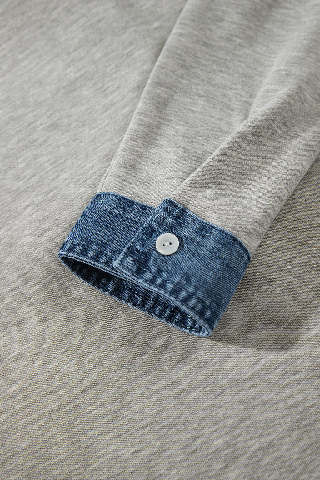 Sleet Denim Collar Patchwork Long Sleeve Pullover Top