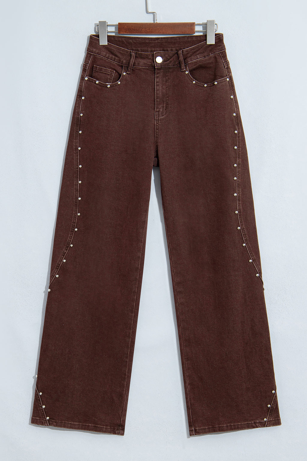 Coffee Side Seam Rivet Detail Ankle Length Casual Jeans