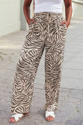 Zebra Striped Print High Waist Wide Leg Loungewear Pants