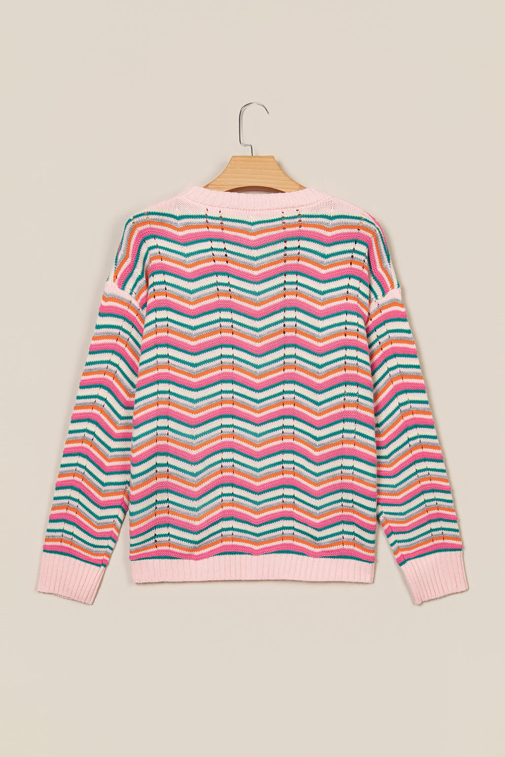 Multicolour Casual Chevron Striped Drop Shoulder Sweater