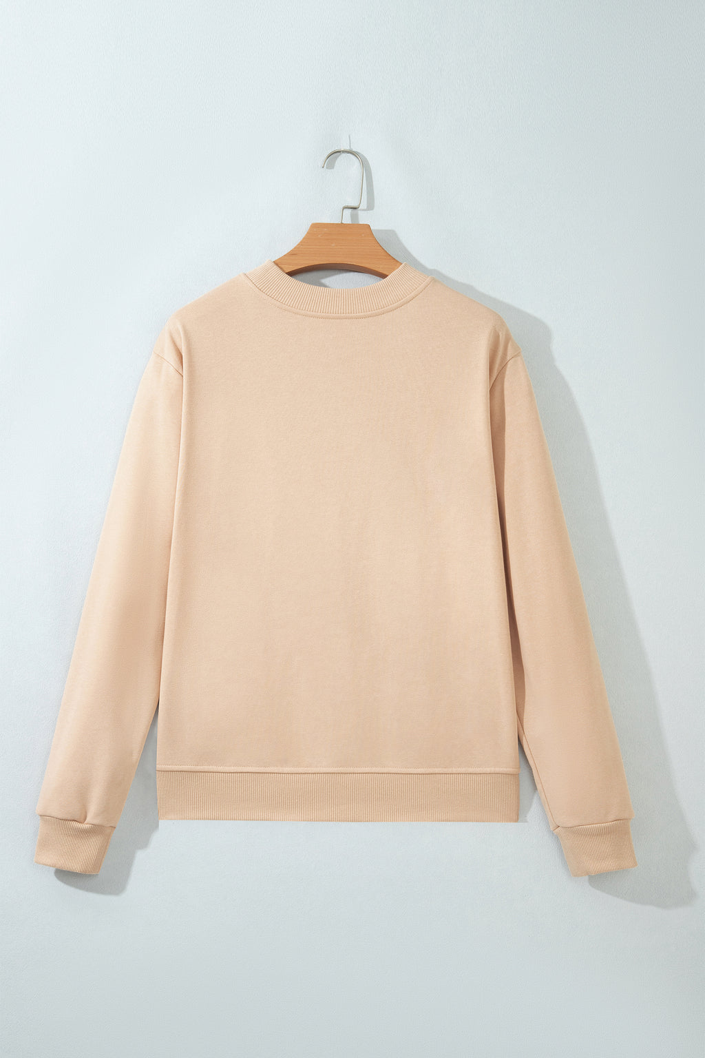 Light French Beige Western Embroidery Round Neck Pullover Long Sleeve Sweatshirt