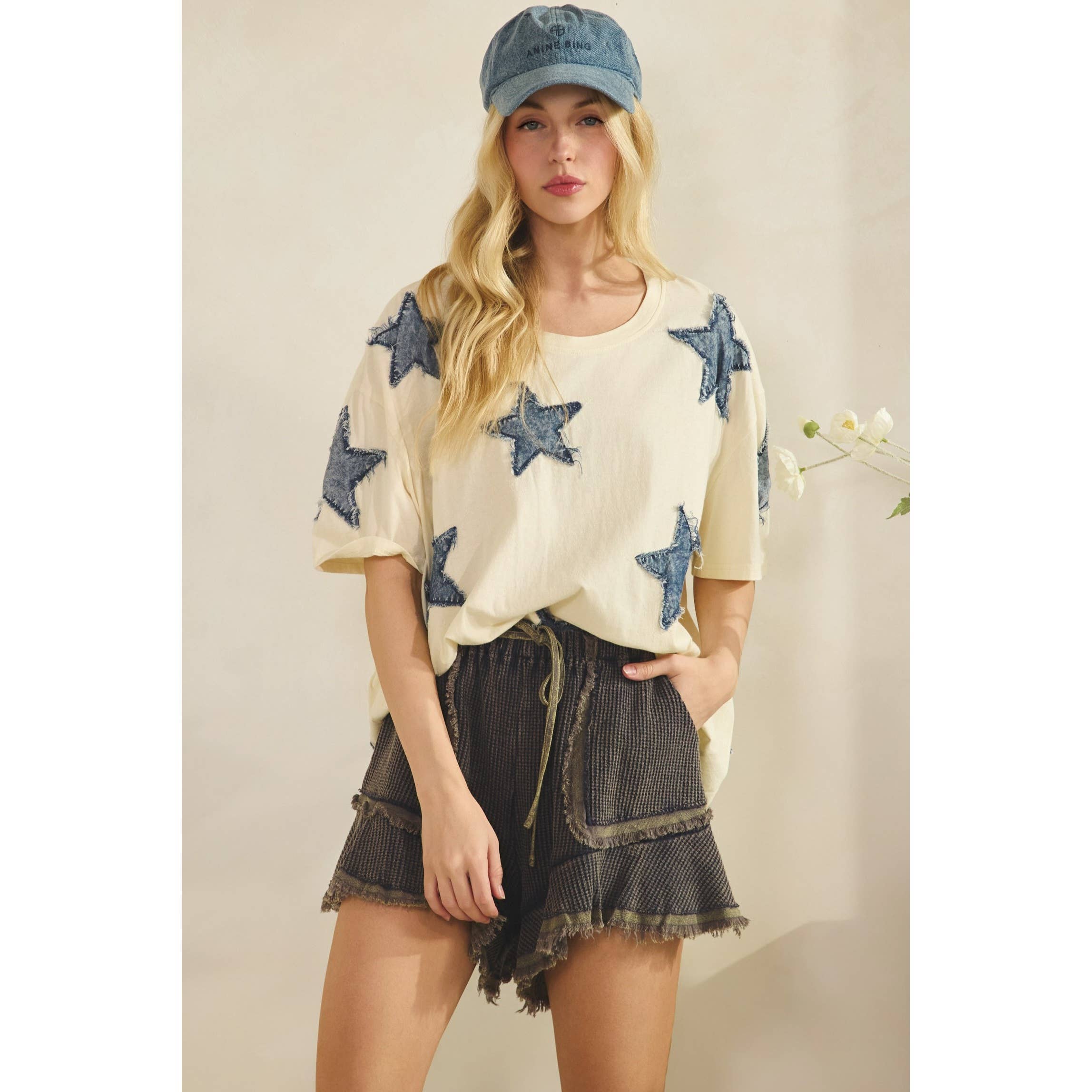 STARLIT DENIM APPLIQUE TEE (ST7762)