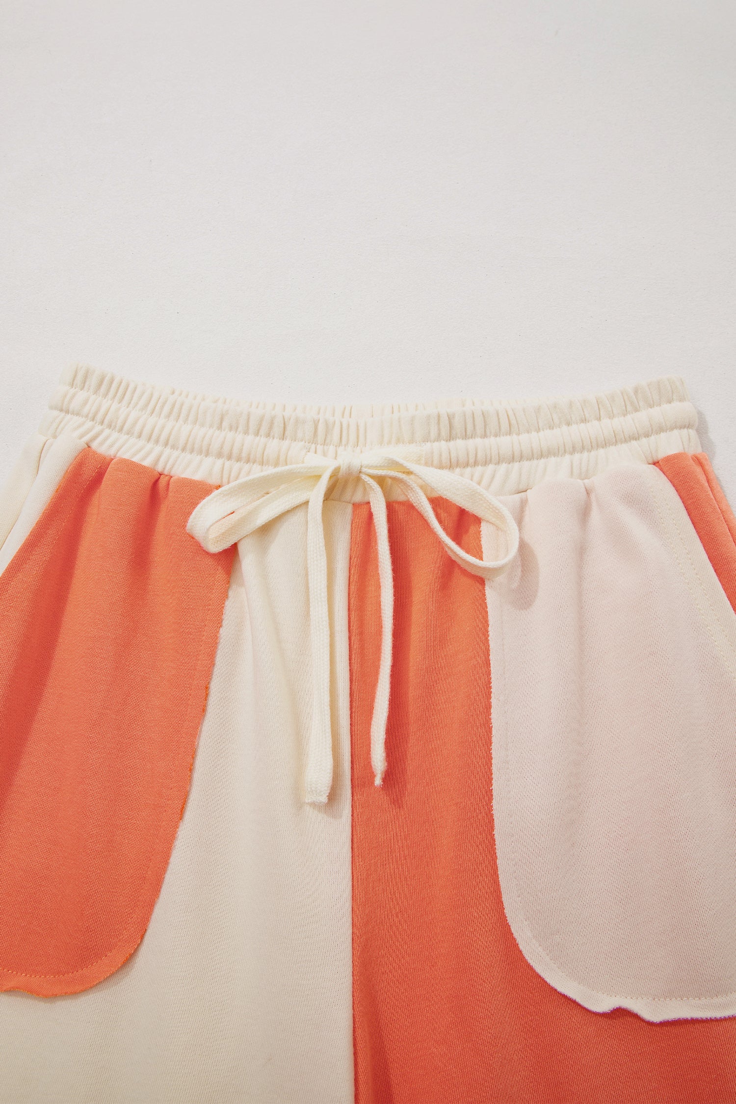 Fiery Red Raw Seam Colorblock Wide Leg Ankle Length Casual Pants