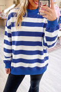 Rose Stripe Colorblock Mock Neck Relaxed Sweatshirt
