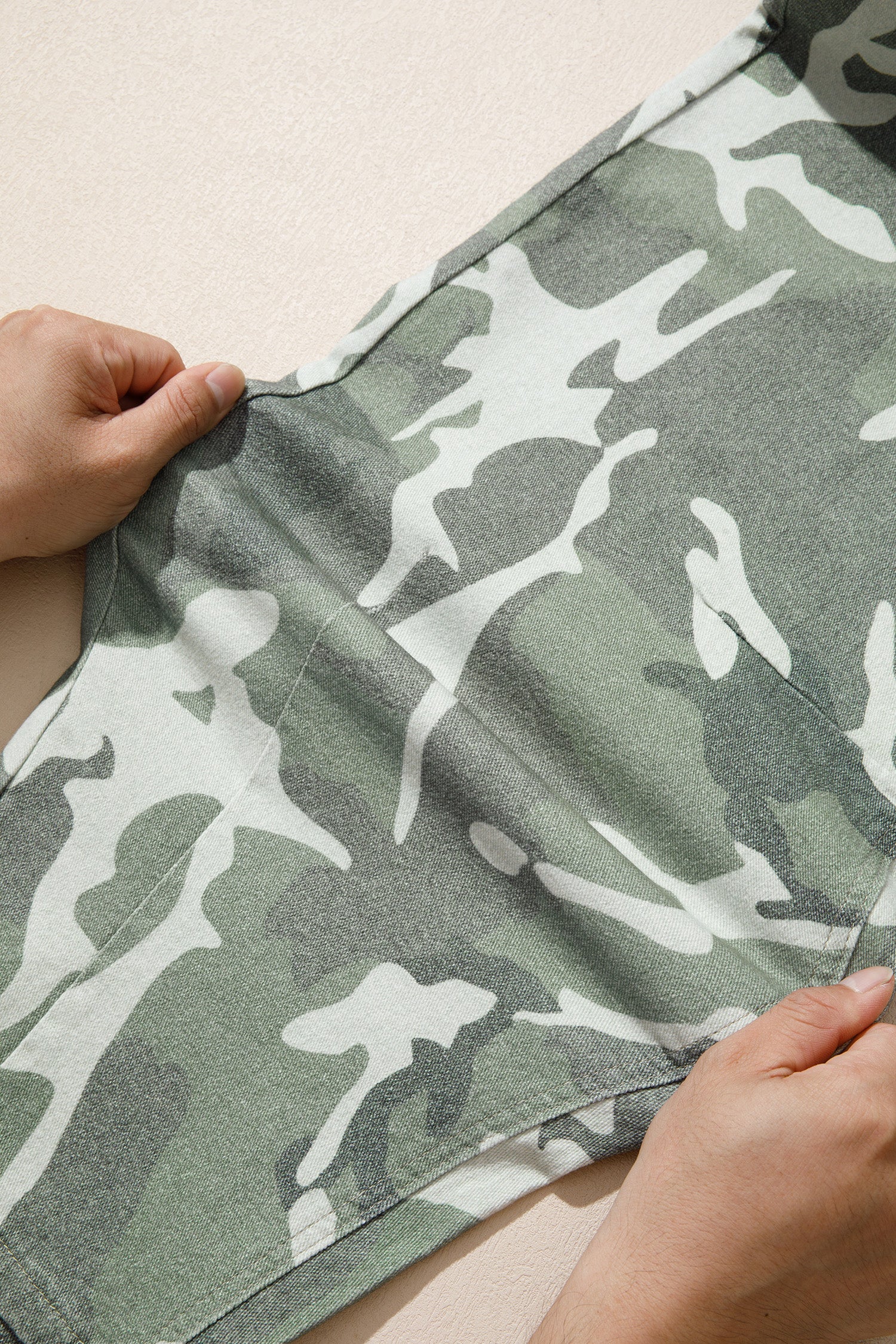 Green Camo Print Button Fly Straight Leg Ankle Length Jeans