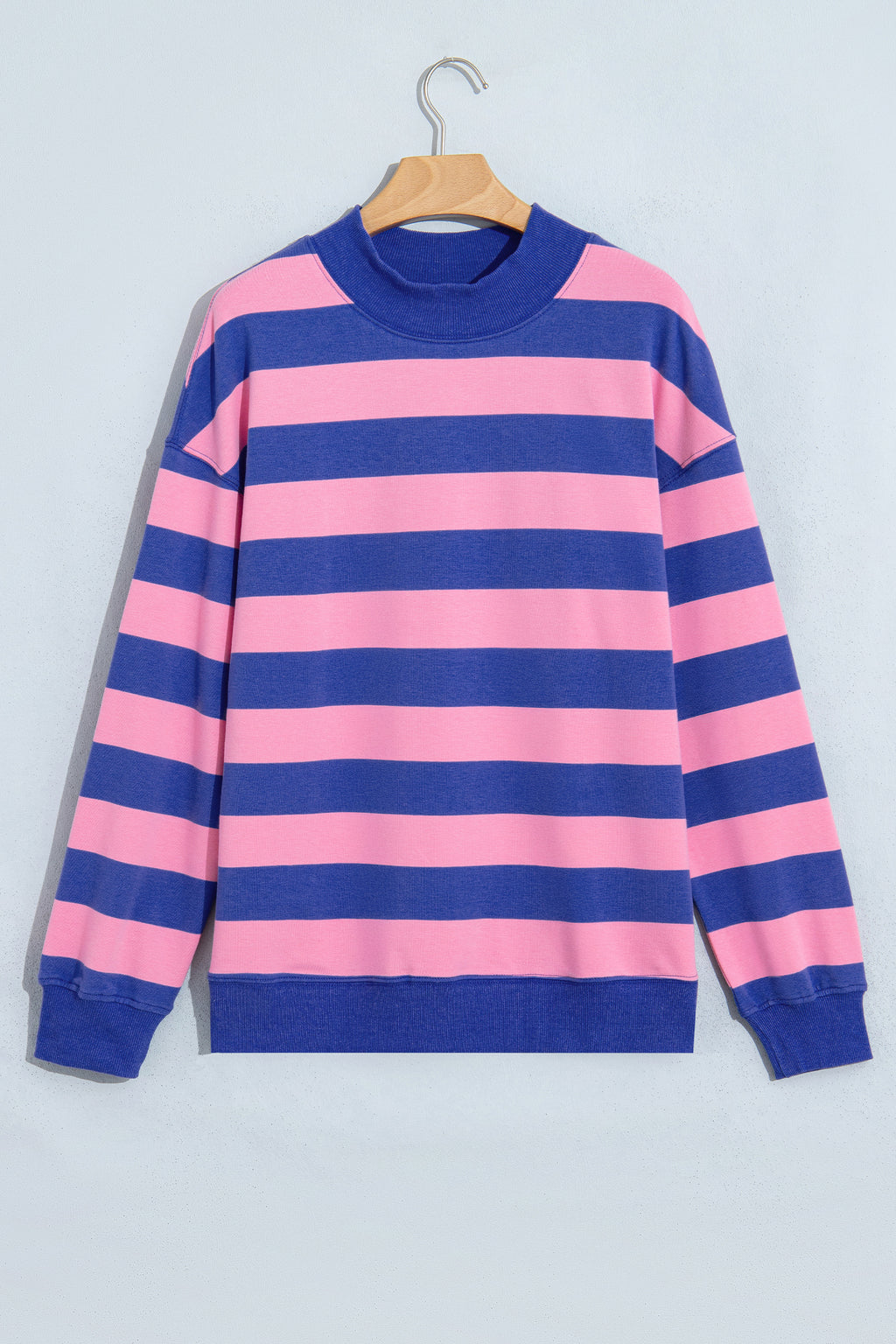 Rose Stripe Colorblock Mock Neck Relaxed Sweatshirt