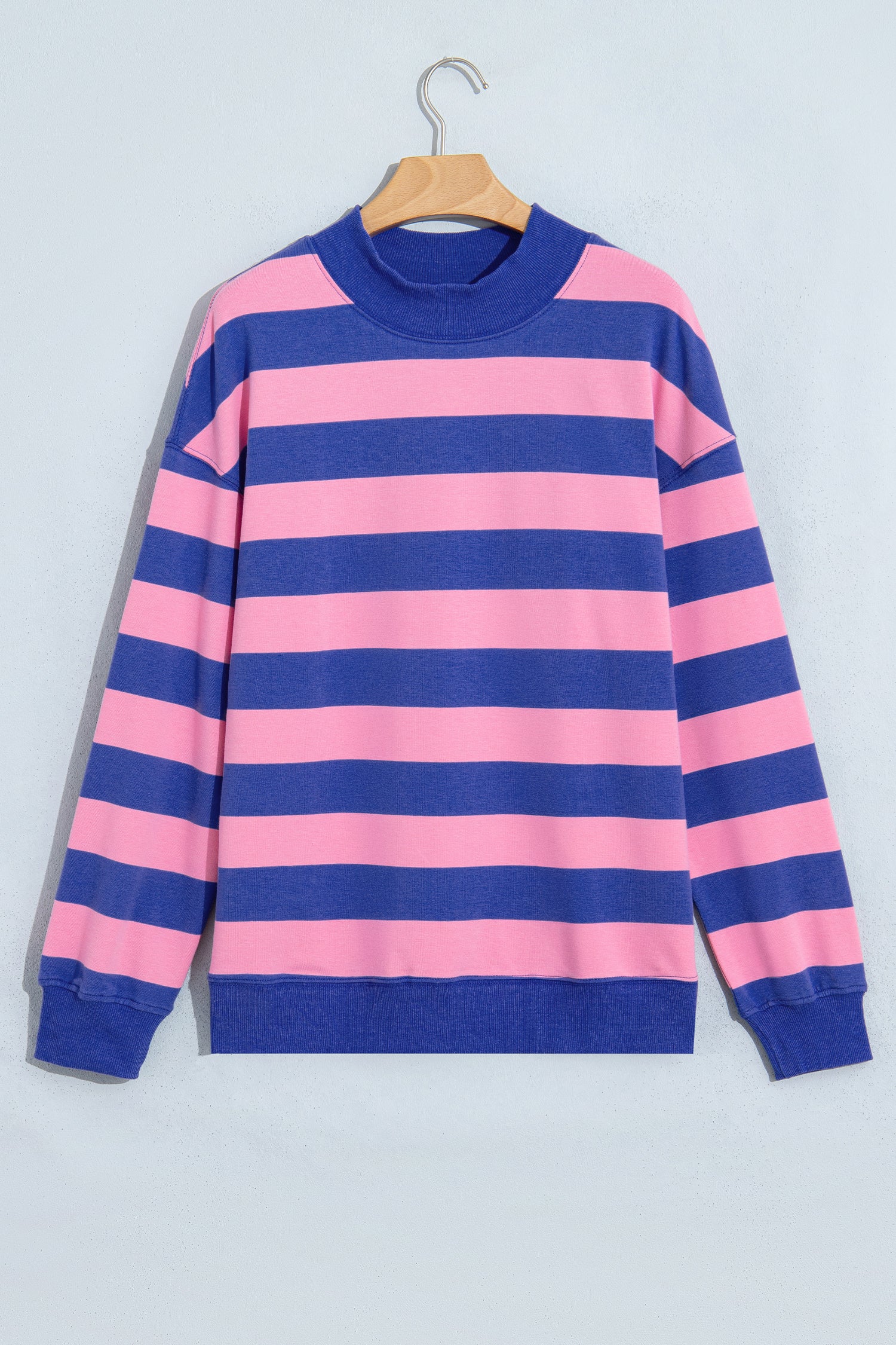 Rose Stripe Colorblock Mock Neck Relaxed Sweatshirt