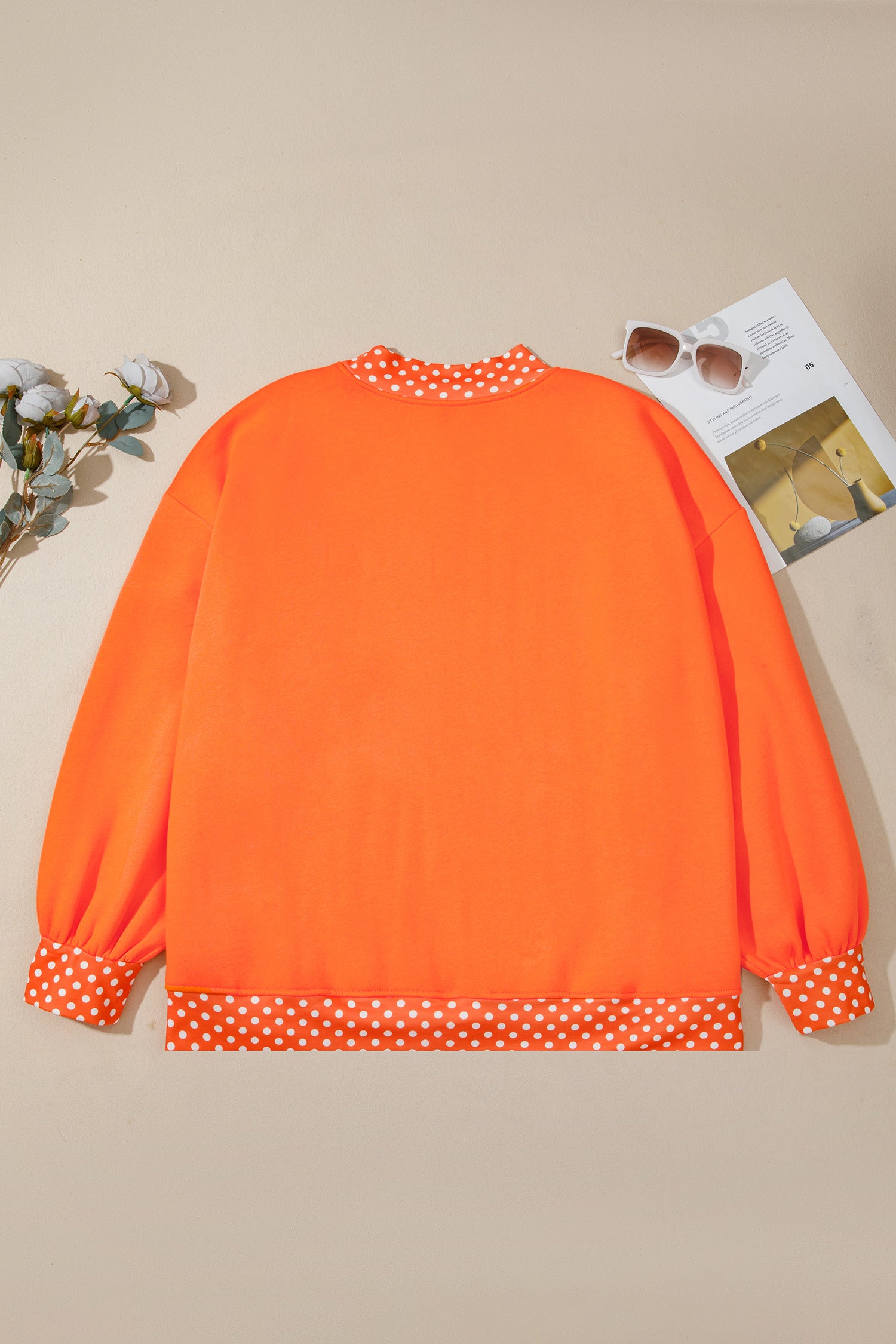 Orange Polka Dot Patchwork Round Neck Plus Size Sweatshirt