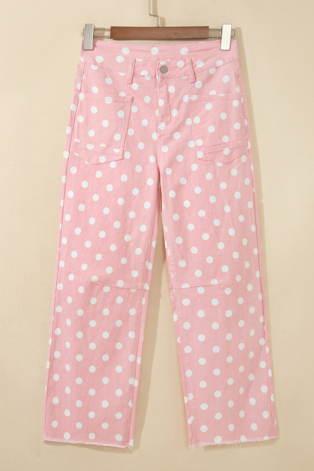 Pink Polka Dot Casual Slim Fit Jeans