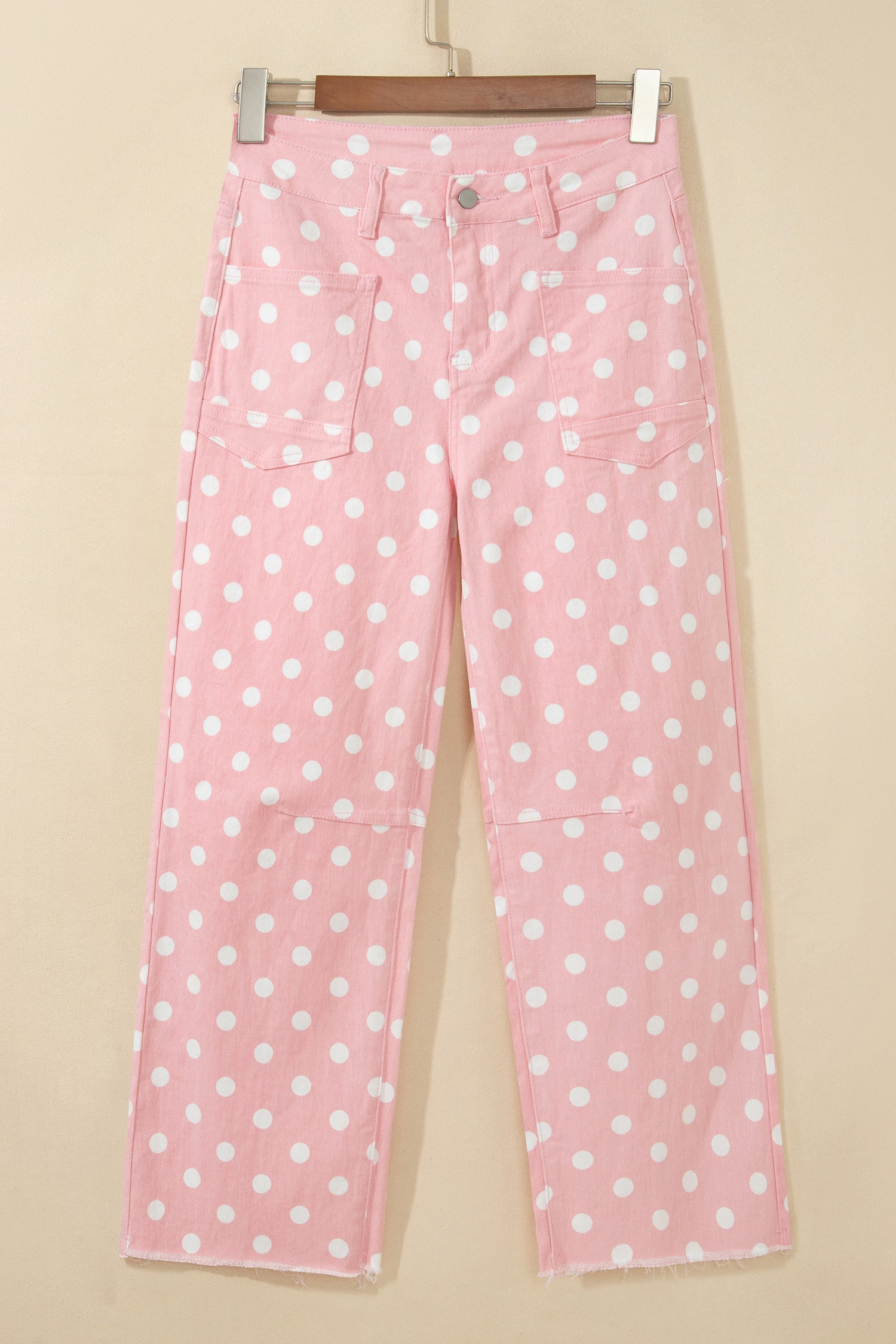 Pink Polka Dot Casual Slim Fit Jeans