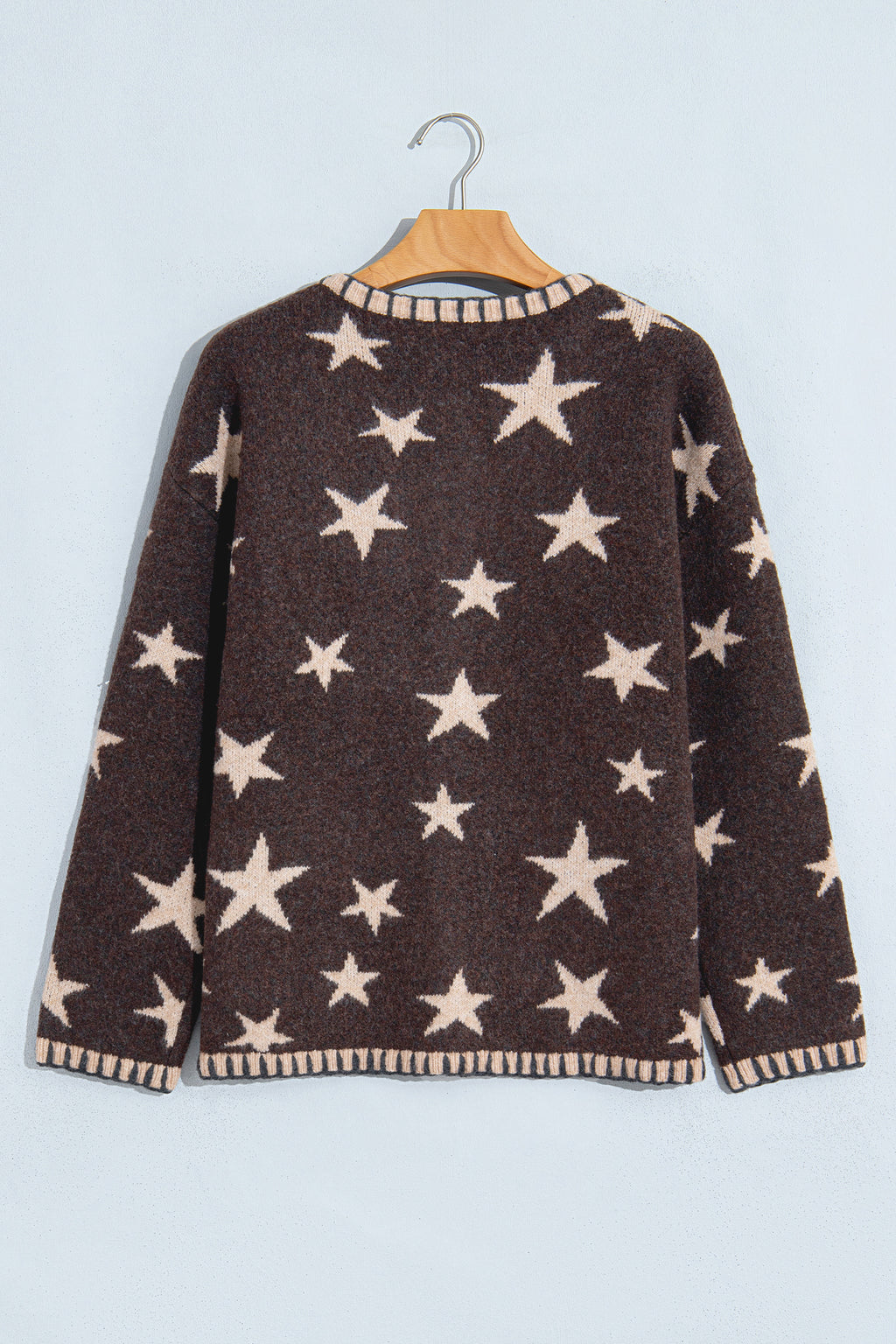 Brown Stars Pattern Colorblock Long Sleeve Shift Cardigan