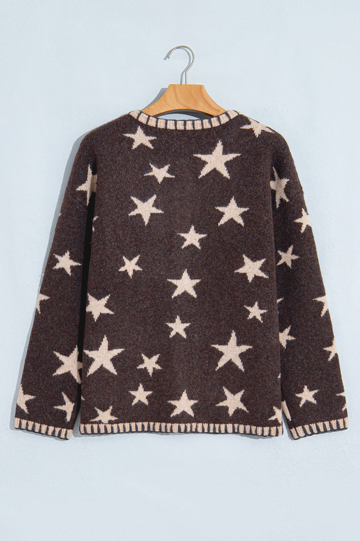Brown Stars Pattern Colorblock Long Sleeve Shift Cardigan