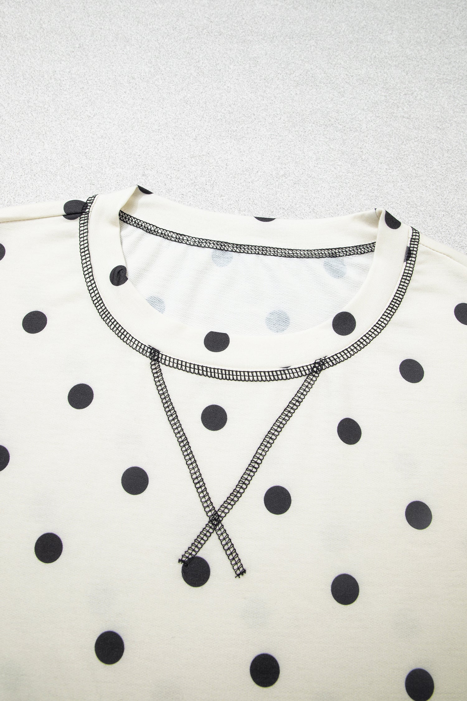Beige Polka Dot Half Sleeve Loose Top Elastic Waist Casual Pants Set