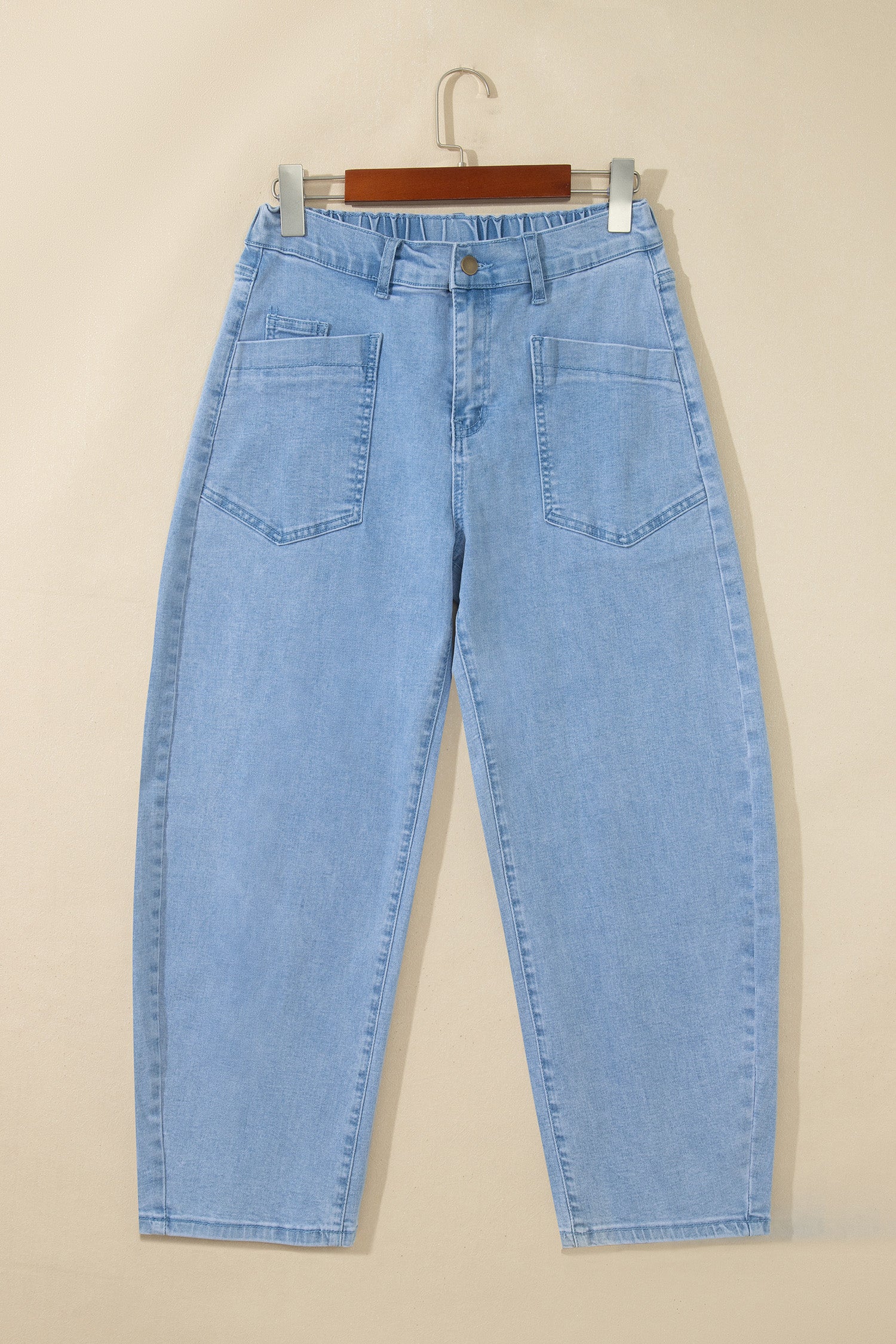 Coffee Solid Color Square Patch Pocket Ankle-length Barrel Jeans