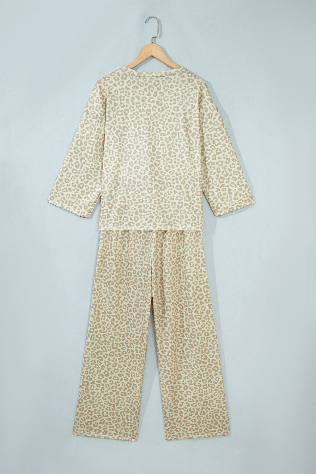 Gray Leopard Print Varsity Striped Detail 3/4 Sleeve Top Shift Pant Set