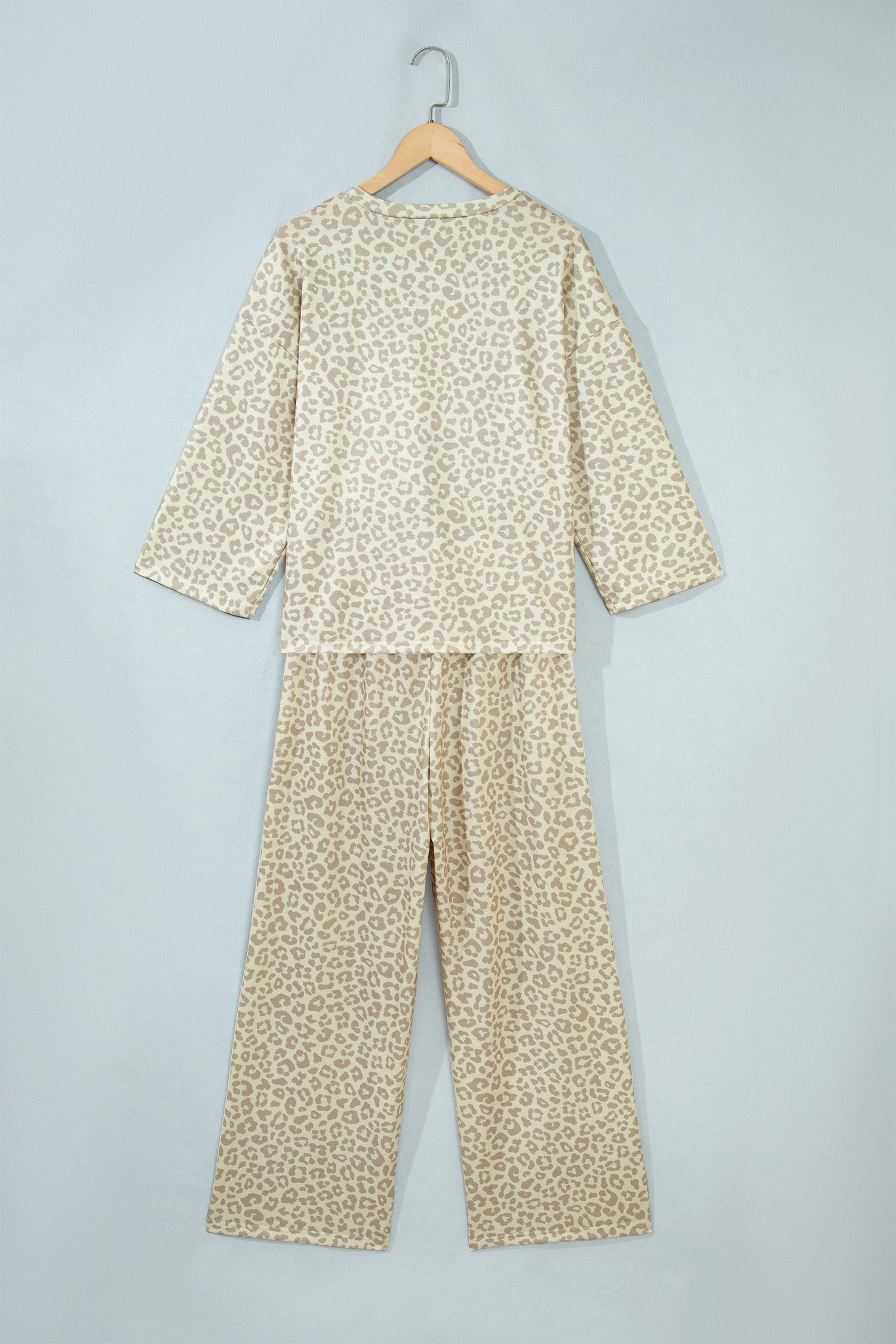 Gray Leopard Print Varsity Striped Detail 3/4 Sleeve Top Shift Pant Set