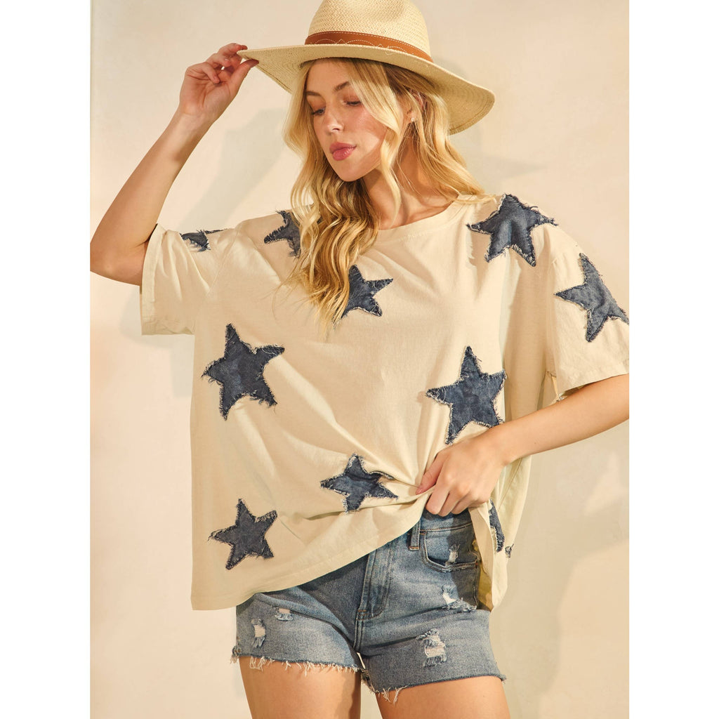 STARLIT DENIM APPLIQUE TEE (ST7762)