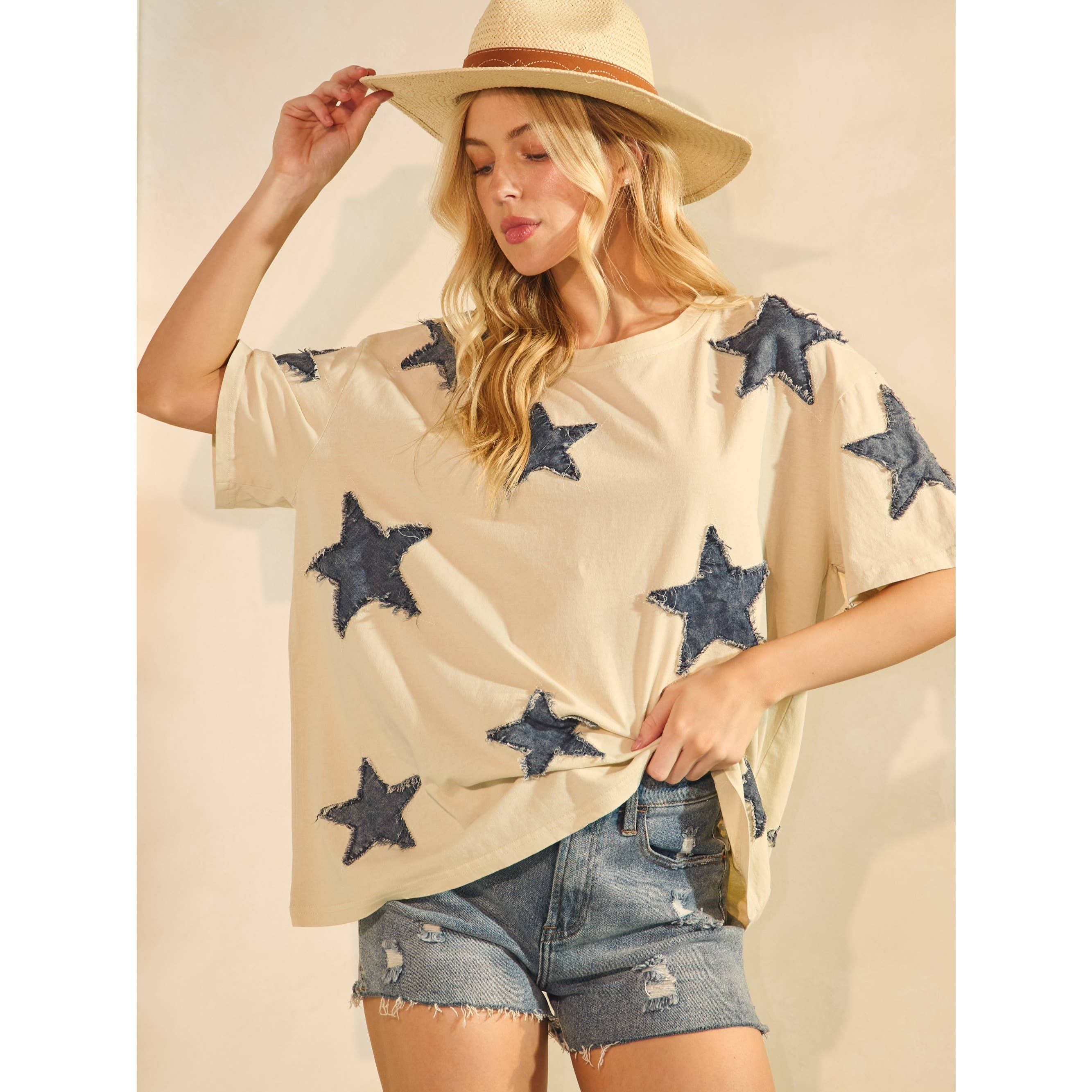 STARLIT DENIM APPLIQUE TEE (ST7762)