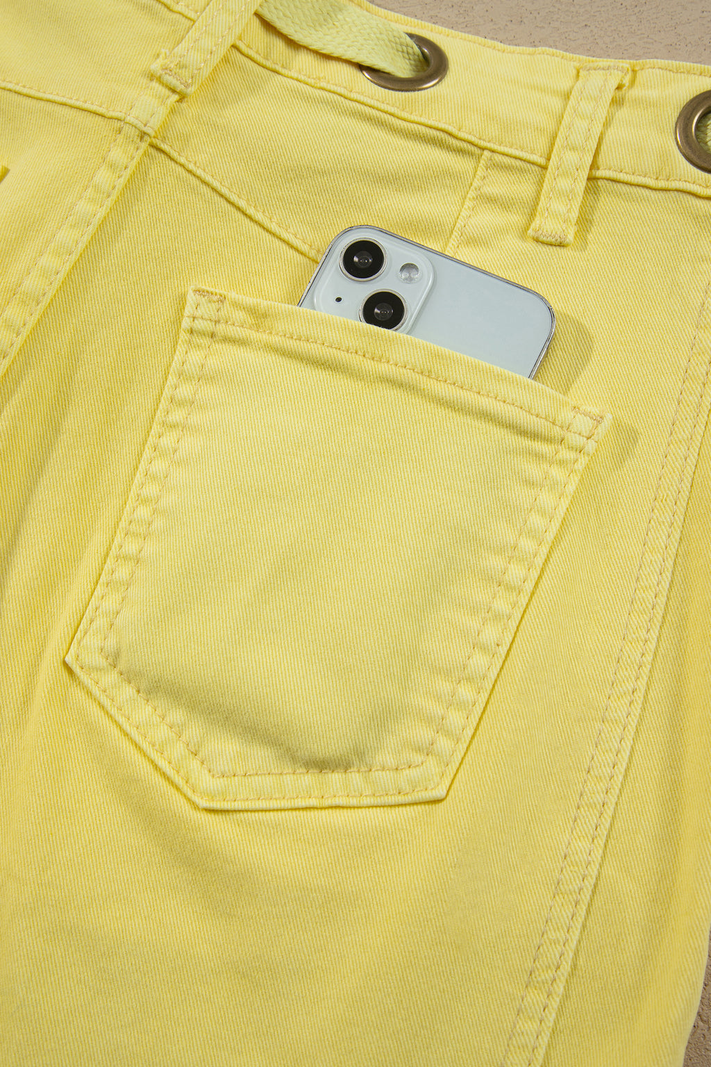 Light Pink Solid Color Grommet Detail Knot Waist Barrel Jeans