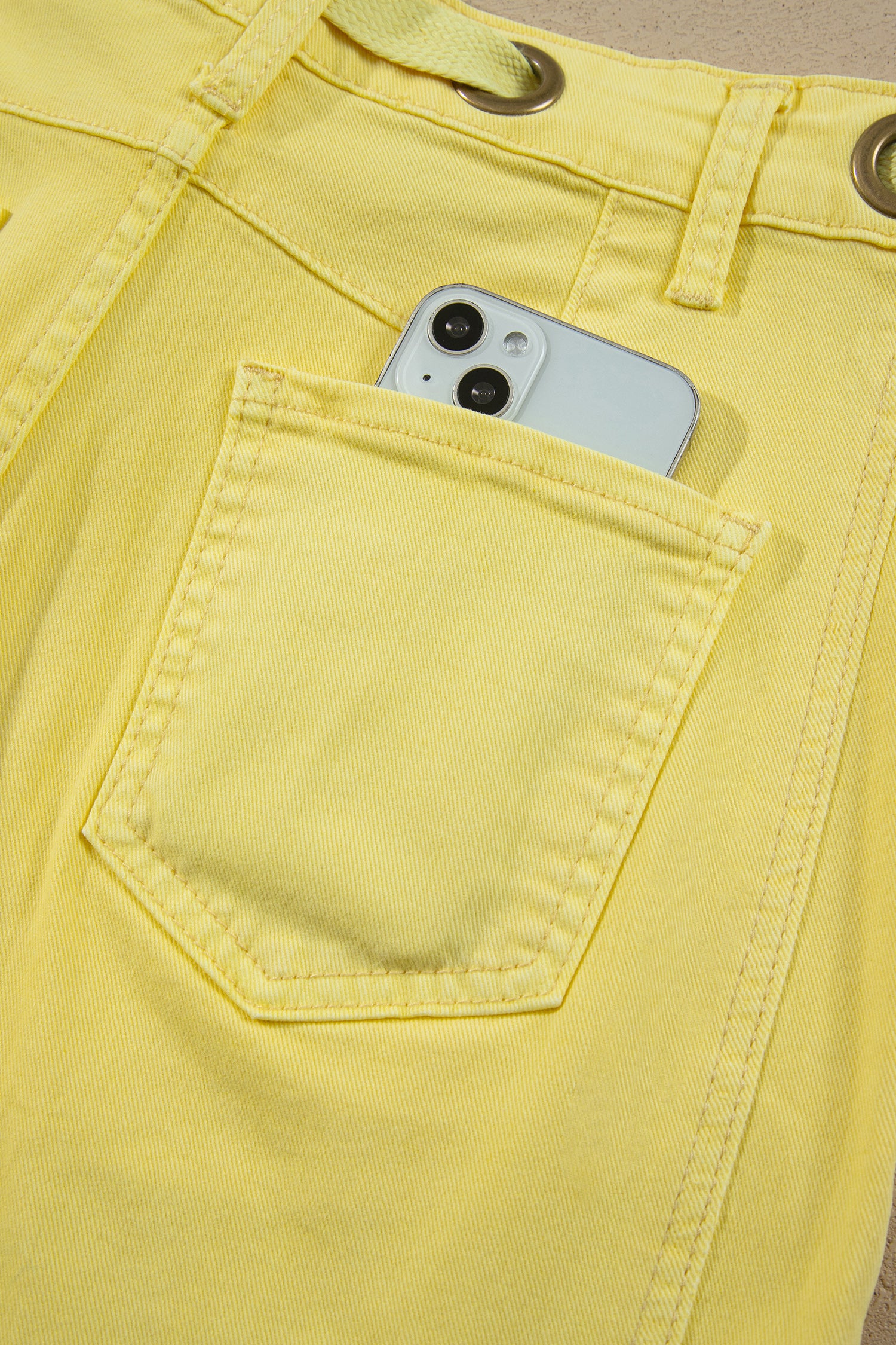 Light Pink Solid Color Grommet Detail Knot Waist Barrel Jeans