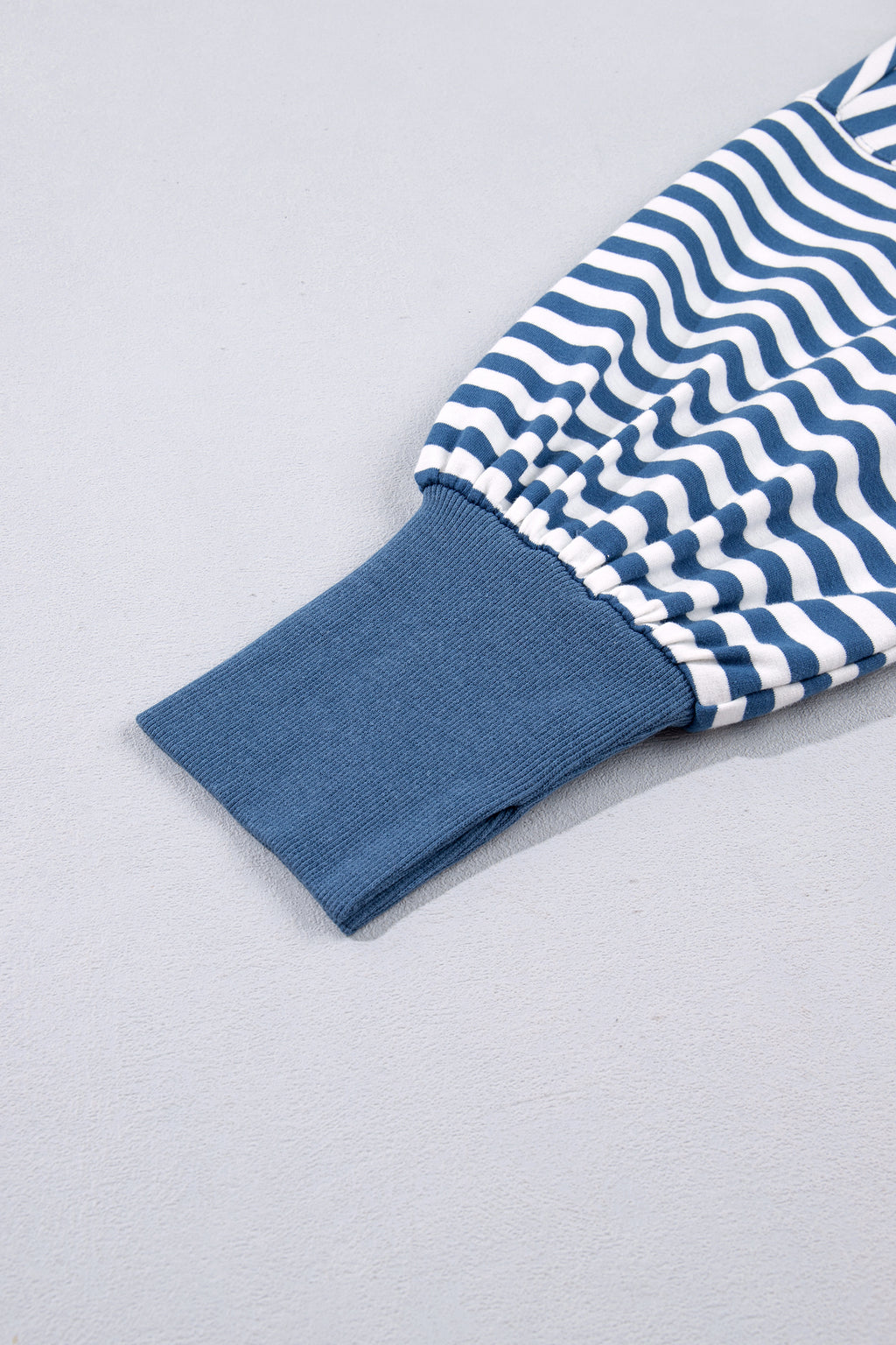 Blue Stripe Color Block Trim Raw Seam Split Hem Loose Pullover Sweatshirt
