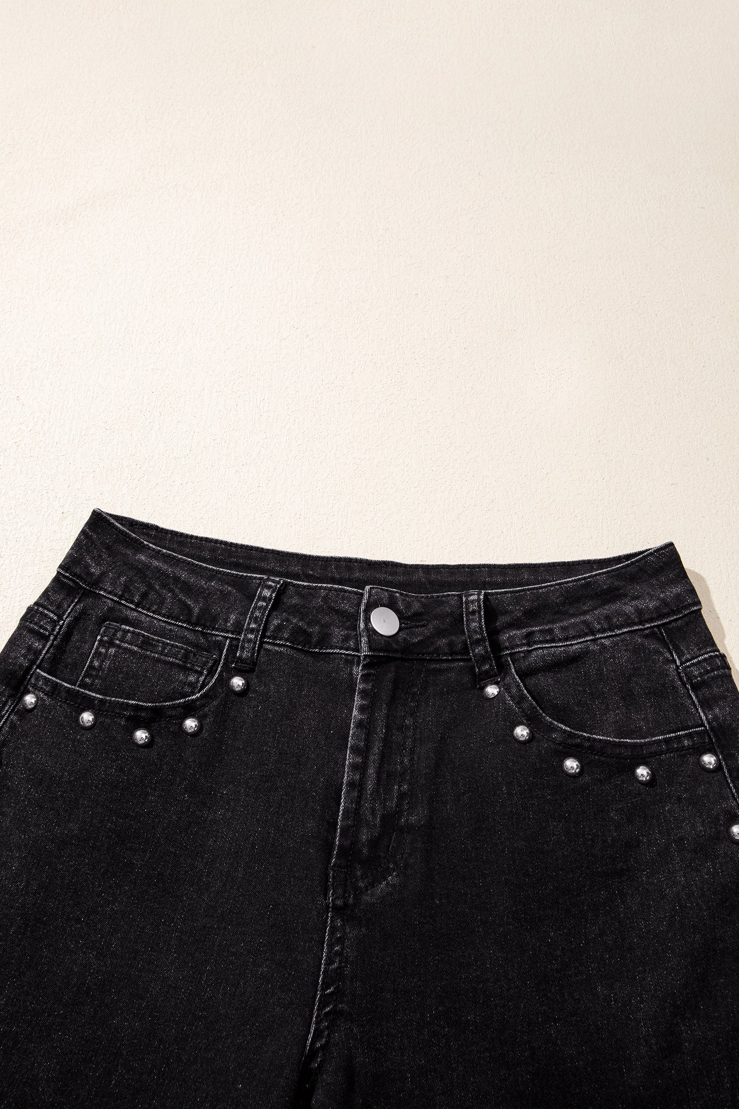 Black Studded Detail Straight Leg Casual Loose Jeans
