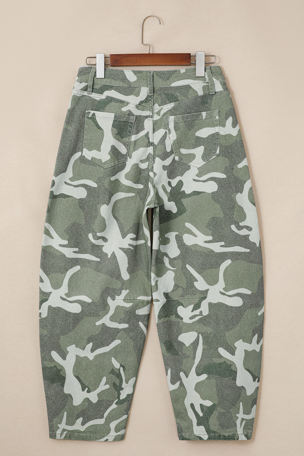 Green Camo Print Button Fly Straight Leg Ankle Length Jeans